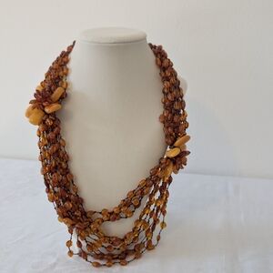Multi-Strand Amber Bead Statement Necklace - Unbranded
